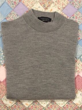 Toscano Gray Merino Wool Crewneck Sweater. Size Large